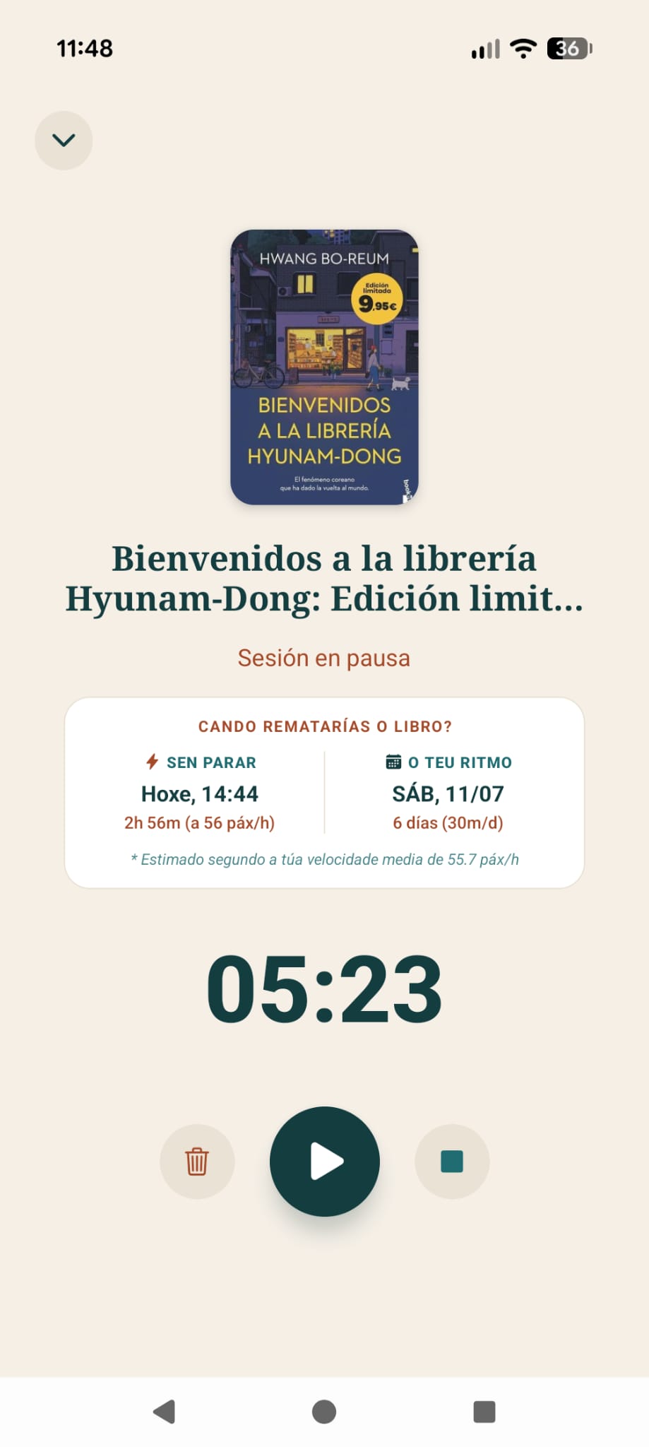 Cronómetro de sesión de lectura